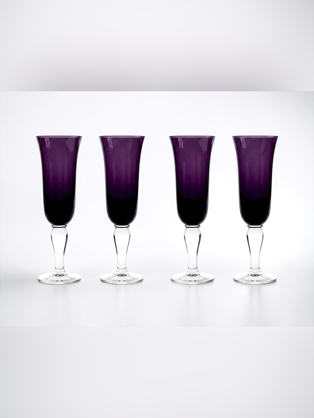 Vintage Artland Salute Amethyst Champagne Flutes Hand Blown Glass Set of 4